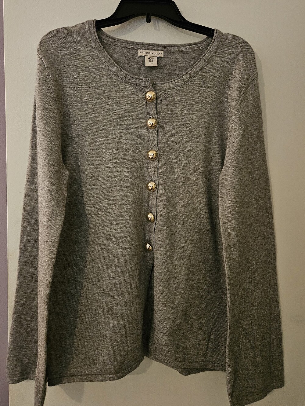 Sincerely Jules Gray Gold Button Cardigan Sweater Crewneck Knit XL